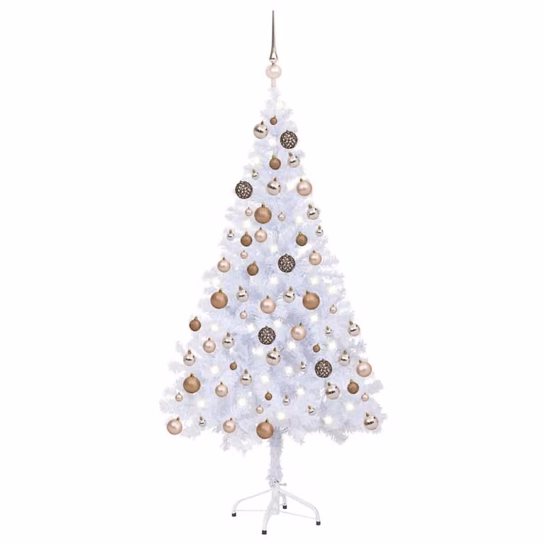 Berkfield Home Beautiful Artificial Pre-lit Christmas Tree with White and Gold Ball Set, Height: 150 cm
