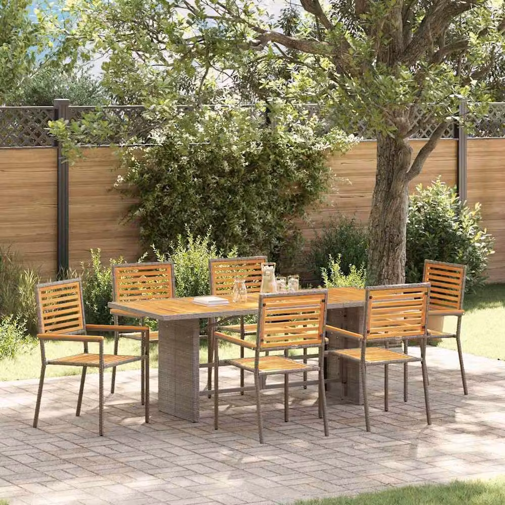Berkfield Home 7 Piece Grey Poly Rattan and Acacia Wood Garden Dining Set – 2