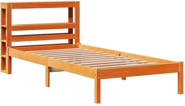Berkfield Home Beautiful Bed Frame with Headboard in Wax Brown Pine Wood, W/D/H: 100 x 200 x 82 cm