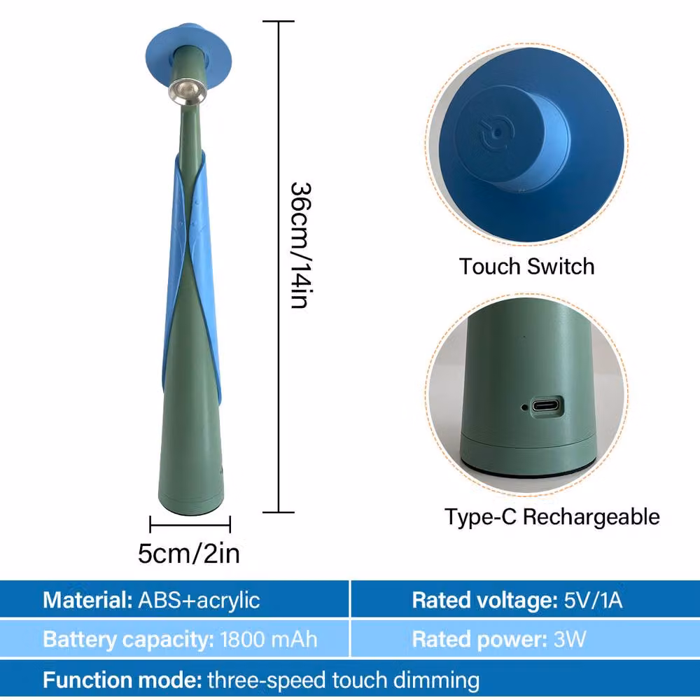 INMTFEI Gentleman Hat Touch Lamp, Rechargeable Dimmable LED Table Light in Blue – 3