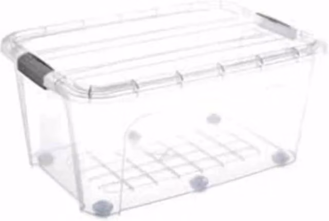 KDMD 75L Transparent Plastic Stackable Storage Box with Wheels and Click Lid