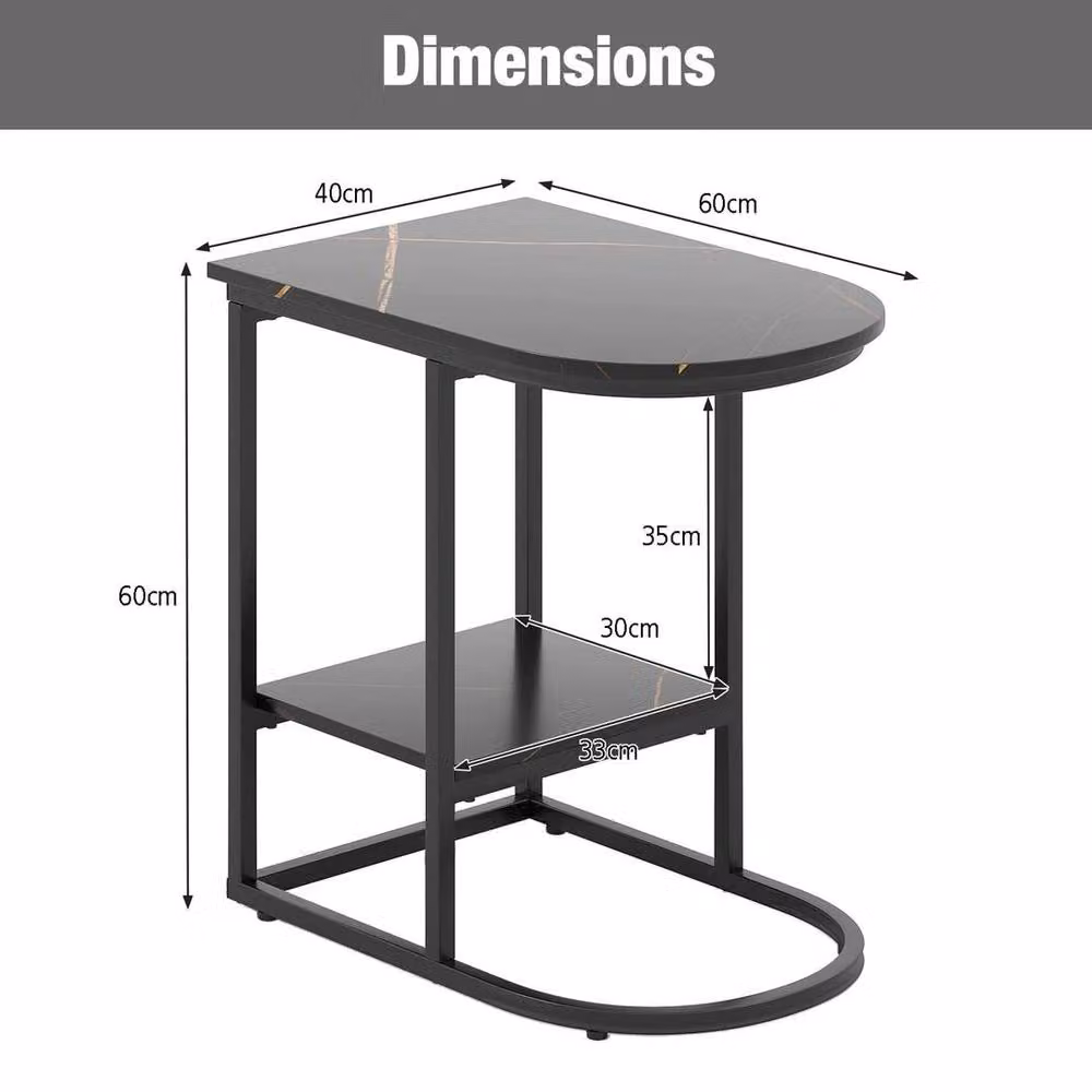 Kelvenix Modern C-shaped End Table with Black Marble Top and Metal Sled Base, W/D/H: 60 x 60 x 60 cm – 2