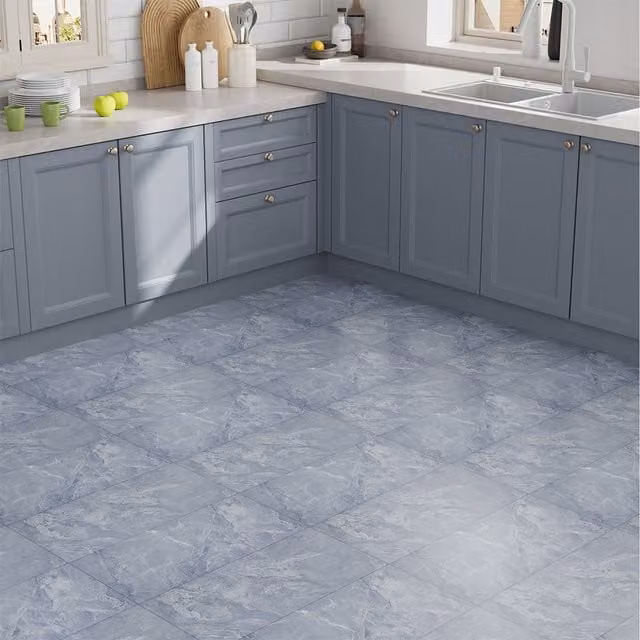 Livingandhome Self Adhesive PVC Flooring with Realistic Stone Look and Marbled Texture, Blue, 28 Pieces, W: 60 cm, D: 30 cm