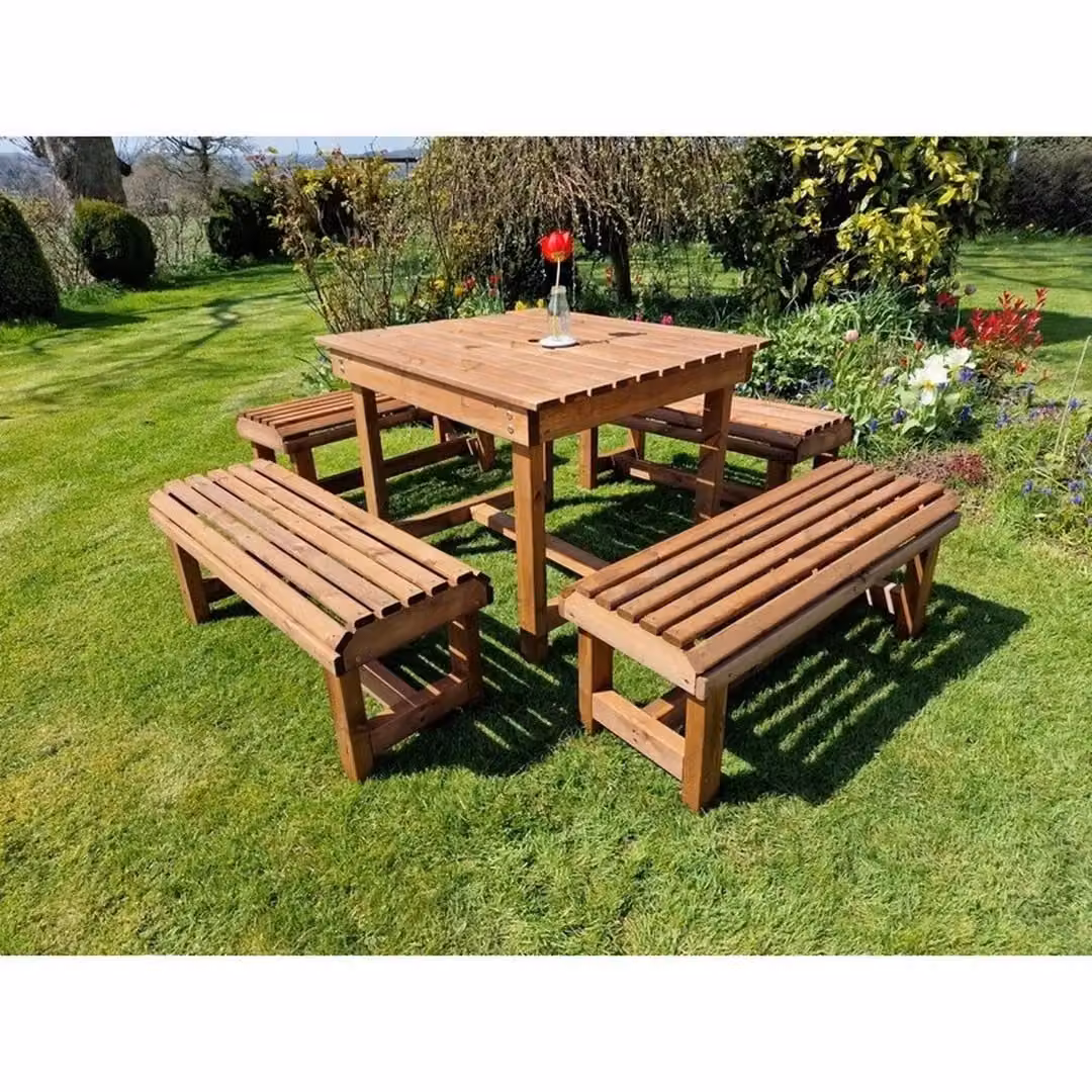 Churnet Valley Garden Furniture Ltd Contemporary 8 Seater Timber Table and Bench Set in Brown – 2