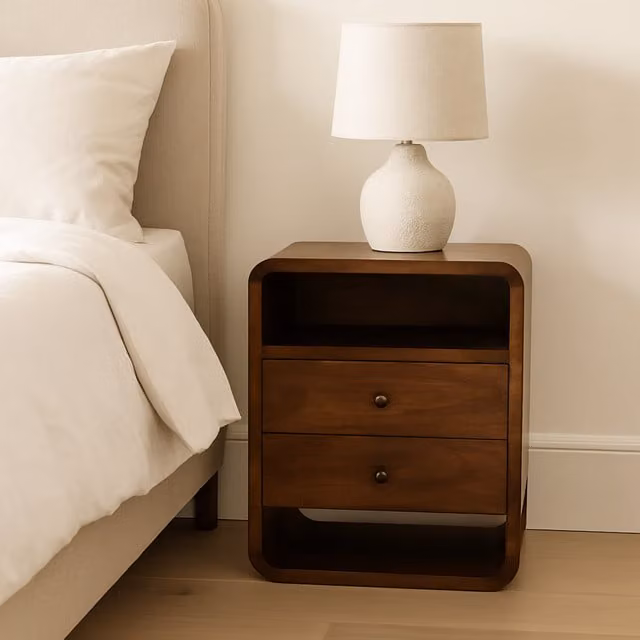 Artisan Furniture Mango Wood 2 Drawer Bedside Table in Brown