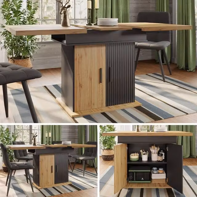 ModernLuxe Extendable Rectangular Dining Table in Brown and Multicolour, W/D/H: 110 x 60 x 75 cm (Extends to 140 cm) – 1