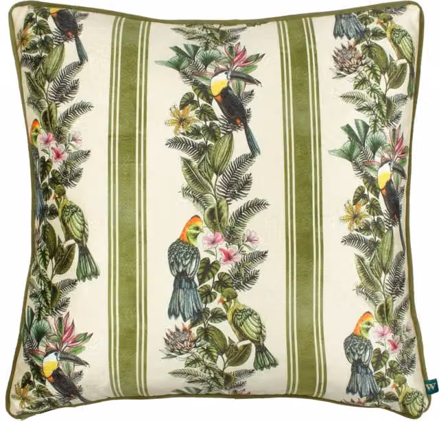 Wylder Nature Leilani Floral Printed Chenille Cushion in Green