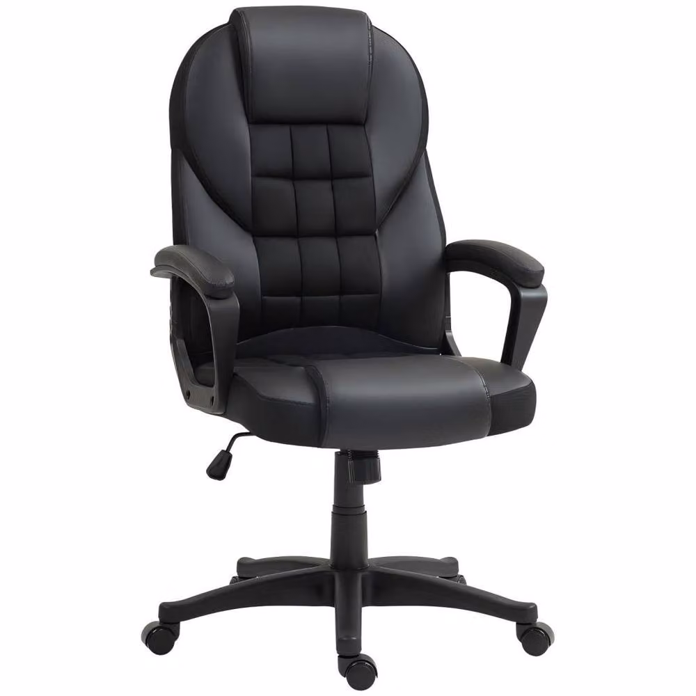 STILVORA Black Faux Leather Swivel Office Chair with Armrests and Castors – 3