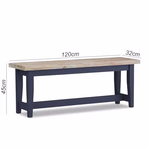 Statement Furniture Florence Solid Acacia Hardwood Dining Bench in Blue, W: 120 cm, H: 45 cm, D: 32 cm – 2