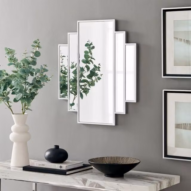 FurnitureboxUK Deco Art Deco Inspired Small Silver Framed Metal Wall Mirror