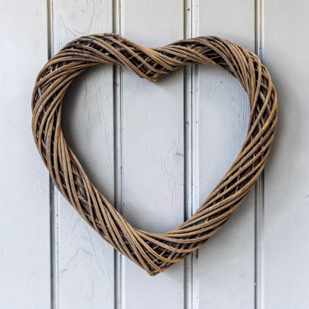 Four Candle Grey and Brown Rustic Willow Heart Wreath, Diameter: 50 cm – 2