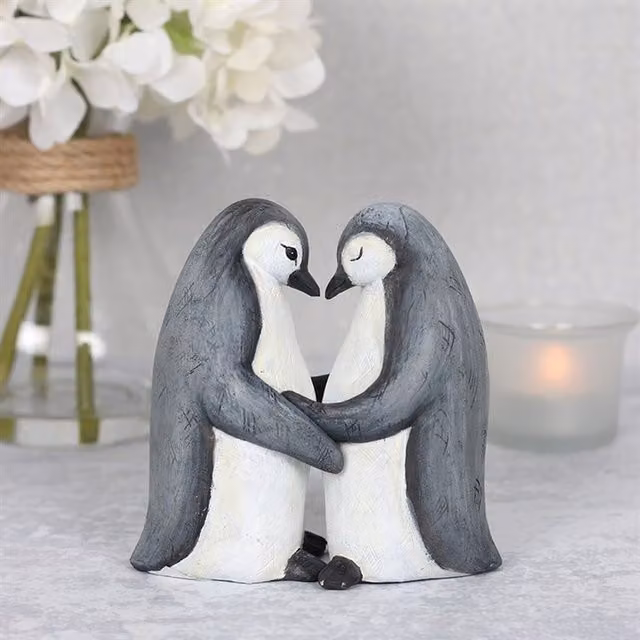 Gloriously Good Penguin Partners For Life Ceramic Tabletop Ornament, Grey