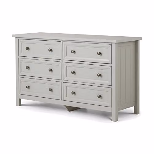 Julian Bowen Maine 6 Drawer Wide Chest in Grey, W: 115 cm, D: 40 cm, H: 85 cm