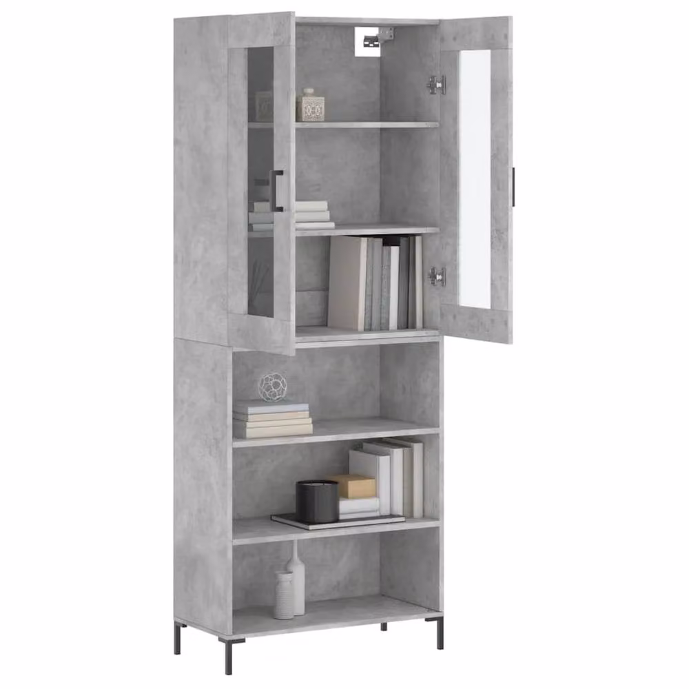 Berkfield Home Industrial Highboard in Concrete Grey with Glass Doors, W/D/H: 69.5 x 34 x 180 cm
