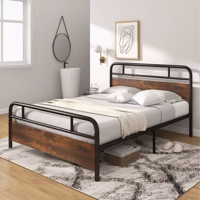 Costway King Size Metal Bed Frame in Black, W/D/H: 180 x 200 cm