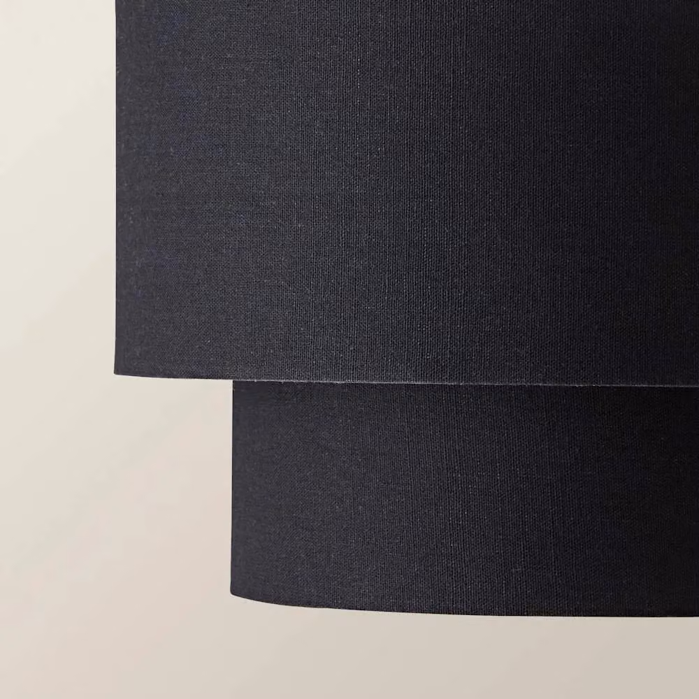 ValueLights Jodie Two Tier Linen Drum Ceiling Pendant Light Shade in Black – 3