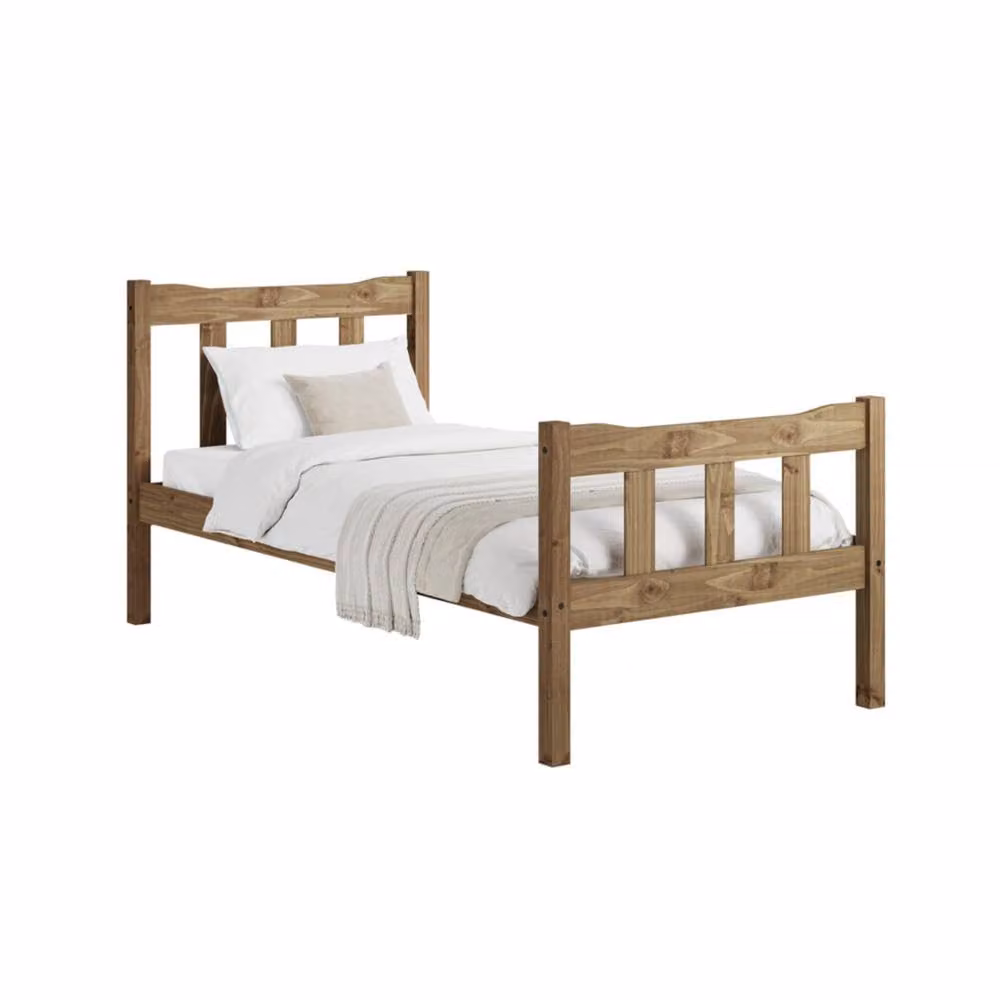 Wyld Haus Tralee Single Pine Bed in Brown with Slatted Headboard and Footboard, W/D/H: 90 x 190 cm – 2