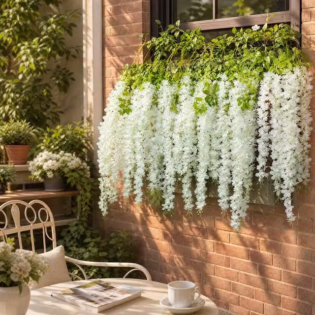 Garden Sanctuary 12pcs White Silk Artificial Wisteria Hanging Floral Vines