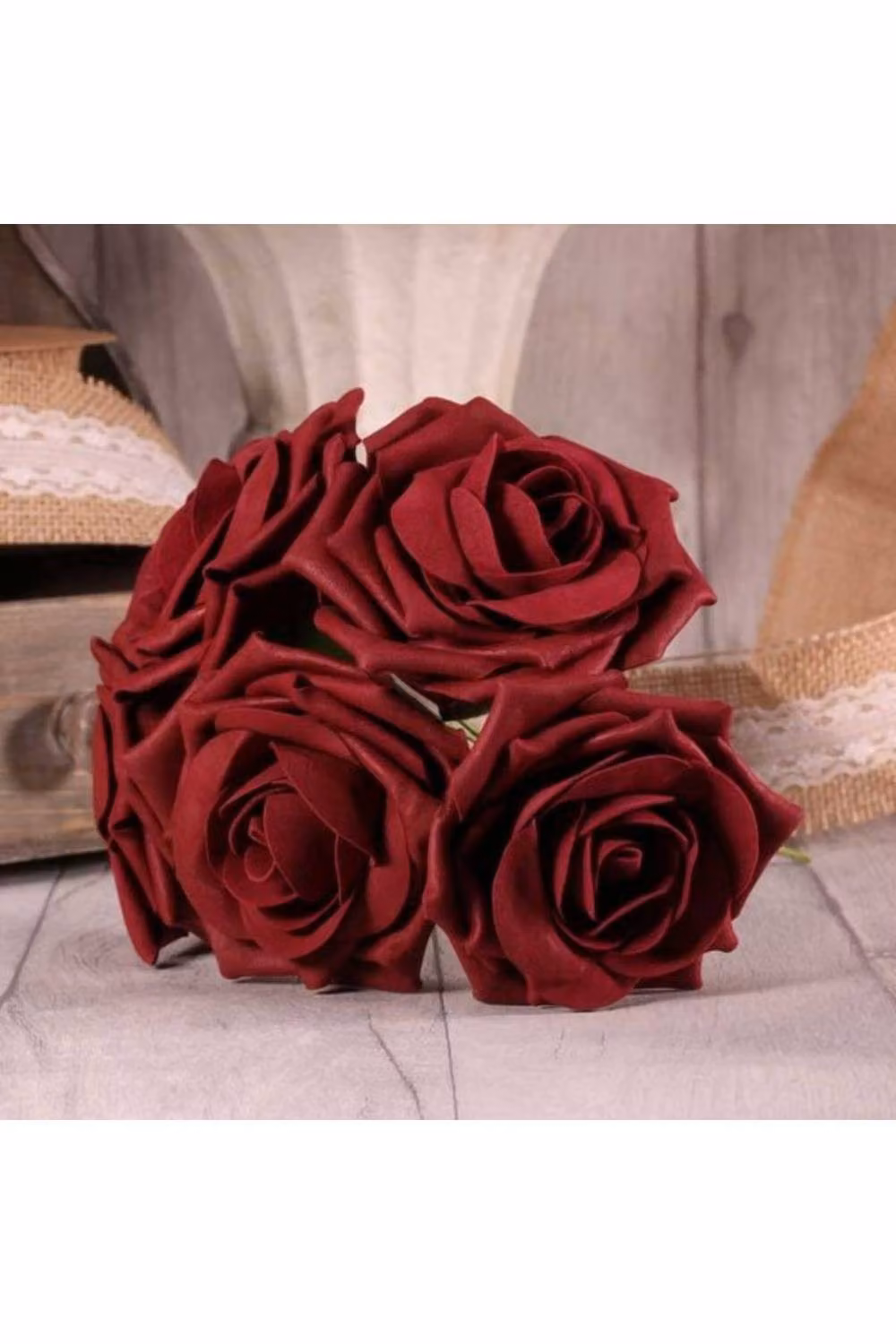 KDMD 2 Pack of Burgundy Foam Open Tea Roses in Red – 2