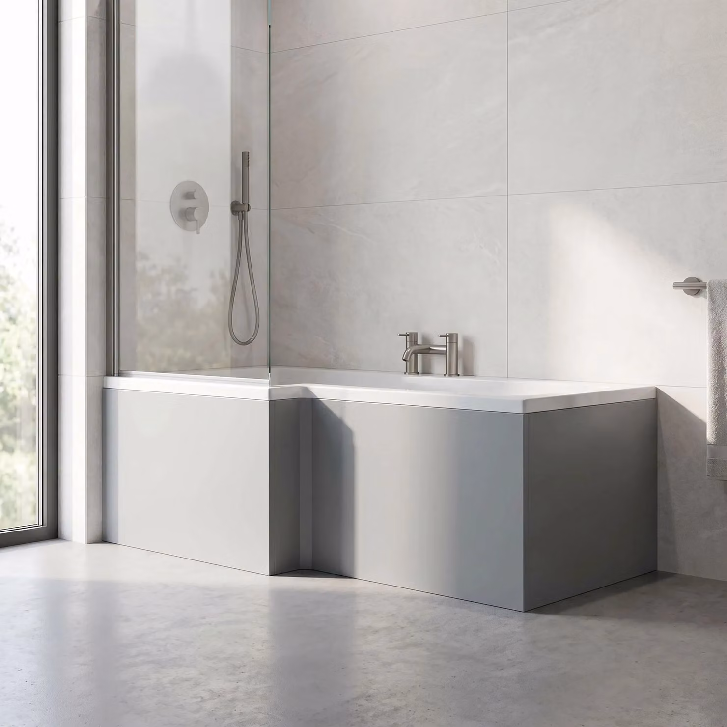 Balterley L Shape Square Reversible Bath Front Panel in Satin Grey, 1700mm – 3
