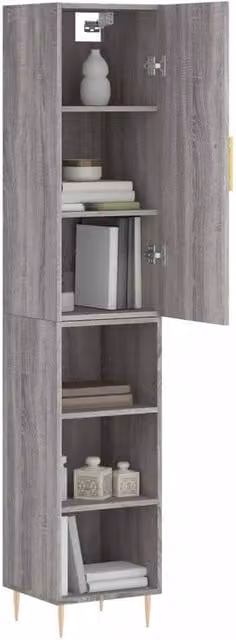 Berkfield Home Grey Sonoma Highboard with Hinged Doors and Internal Shelves, W/D/H: 34.5 x 34.0 x 180.0 cm – 1