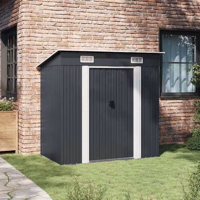Berkfield Home Modern Pent Garden Shed in Anthracite Grey Galvanised Steel W/D/H: 190 x 124 x 181 cm