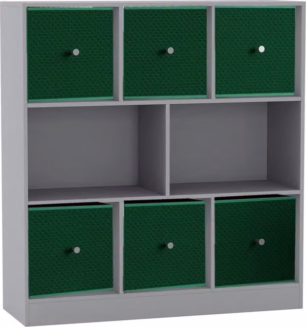 URBNLIVING 8 Cube Bookcase in Grey with 6 Green Fabric Storage Drawers
