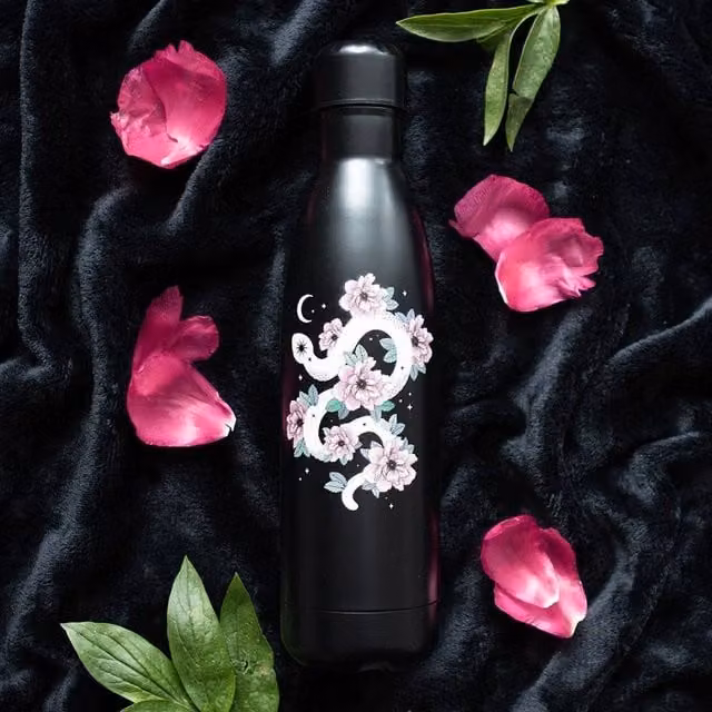 Uniqueful Floral Snake Metal Water Bottle, Black, 500ml