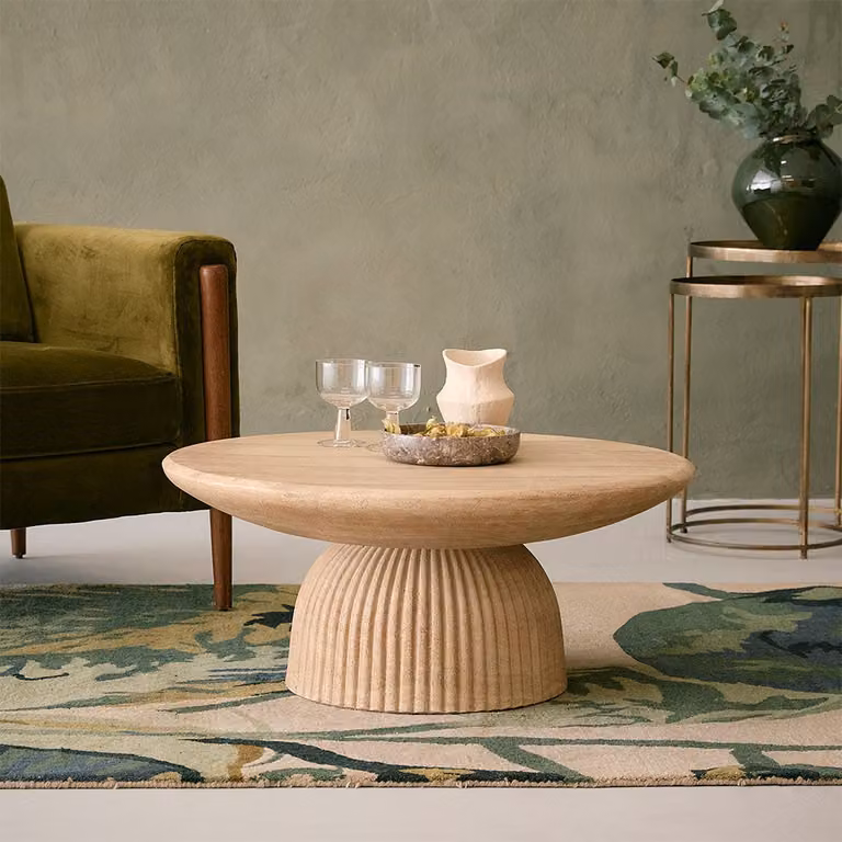 Atkin and Thyme Mason Coffee Table in Beige and Pink Travertine Finish