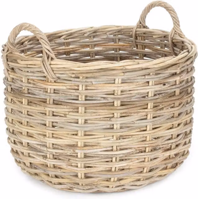 Red Hamper Large Curved Base Rattan Storage Basket in Natural