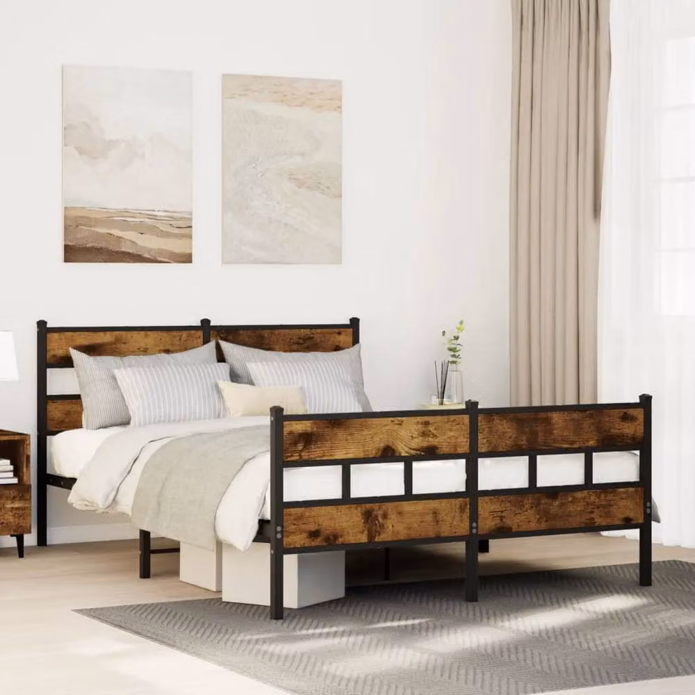 Berkfield Home Metal Bed Frame in Smoked Oak Brown, W/D/H: 150 x 200 cm, King Size – 2