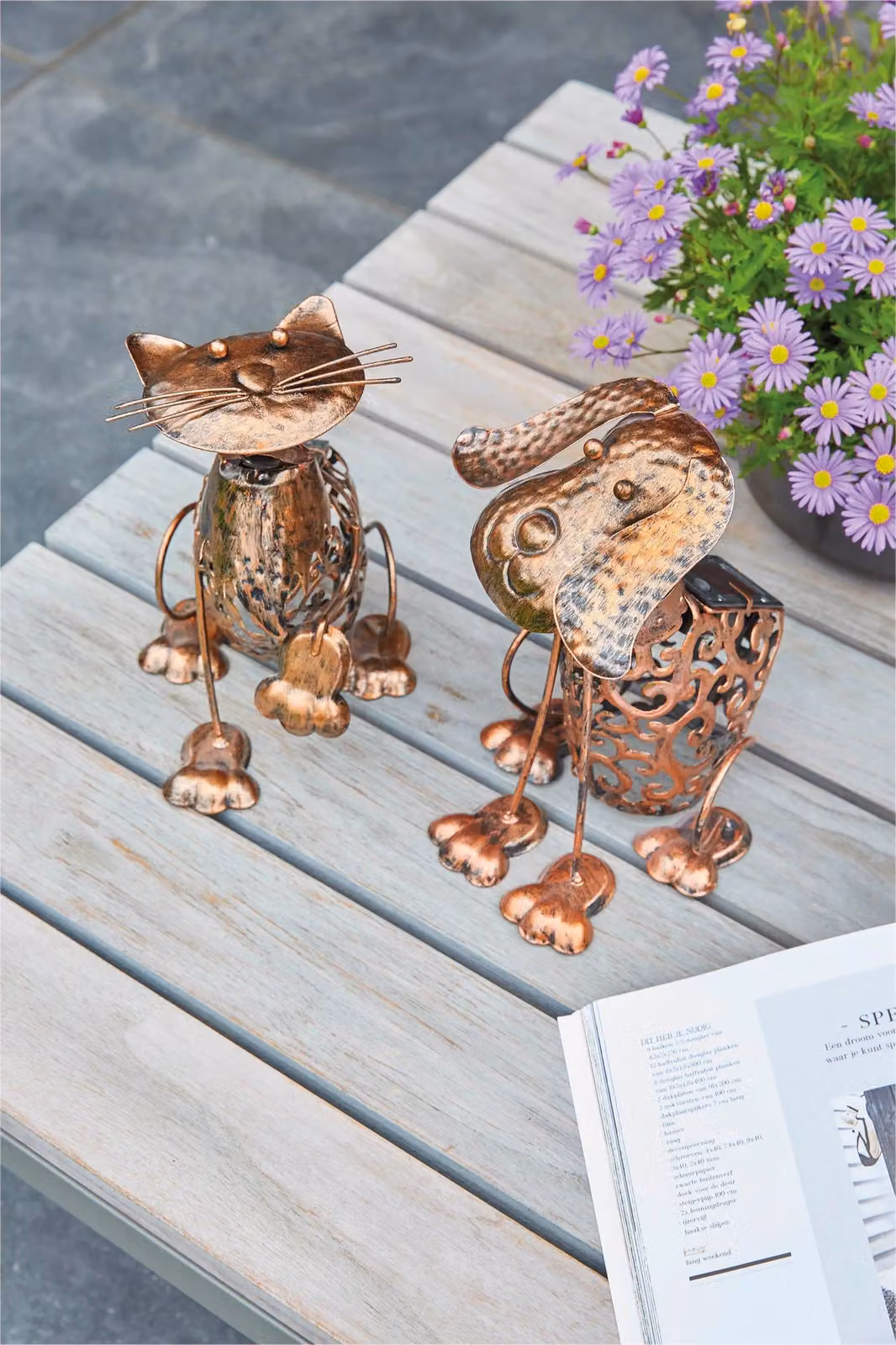 Luxform Solar Metal Cat LED Light in Copper and Brown – 3
