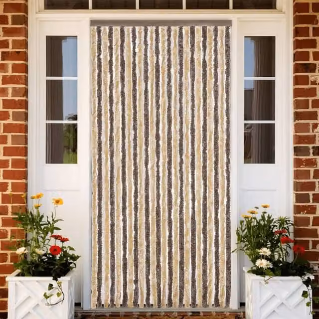 Berkfield Home Chenille Fly Curtain in Dark Brown and Beige, W: 100 cm, H: 230 cm