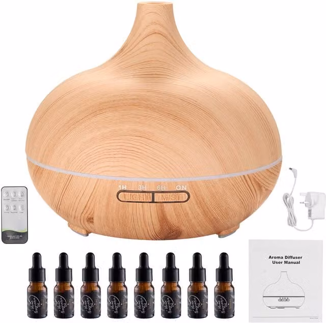 Livingandhome Brown Round Tabletop Electric Aroma Diffuser with Remote Control and Light
