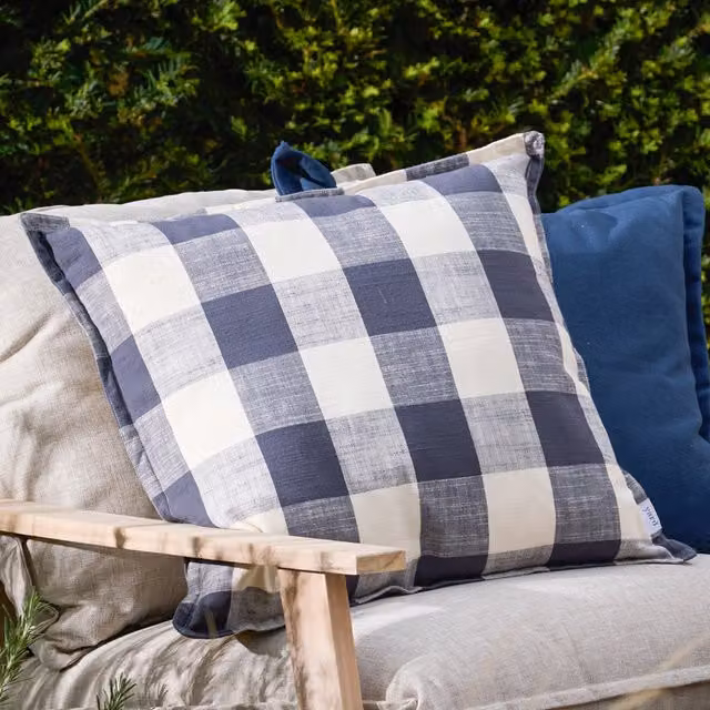 Make It A Home Chesil Check Blue Cotton Outdoor Cushion Cover