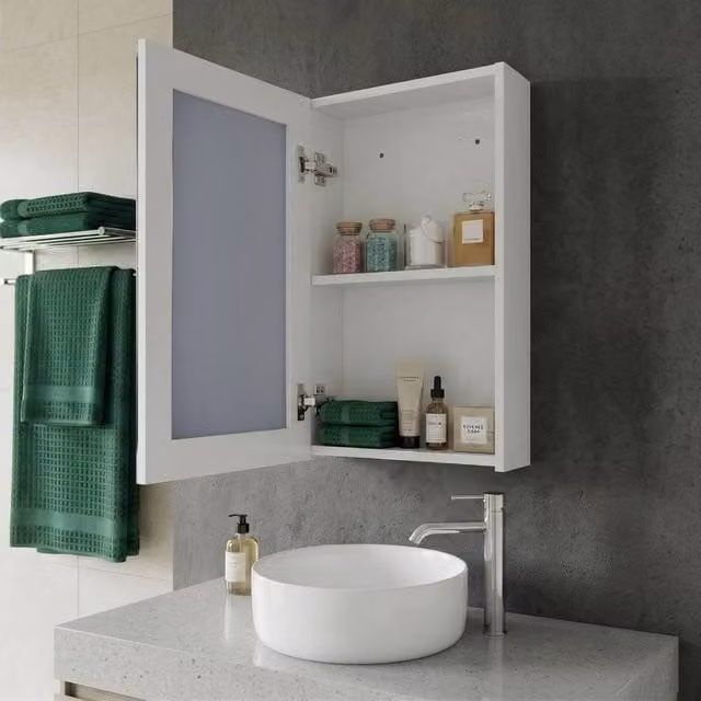 Wyld and Coco Modern White Bathroom Mirror Cabinet with Internal Shelves, W/D/H: 60 x 40 x 40 cm – 1