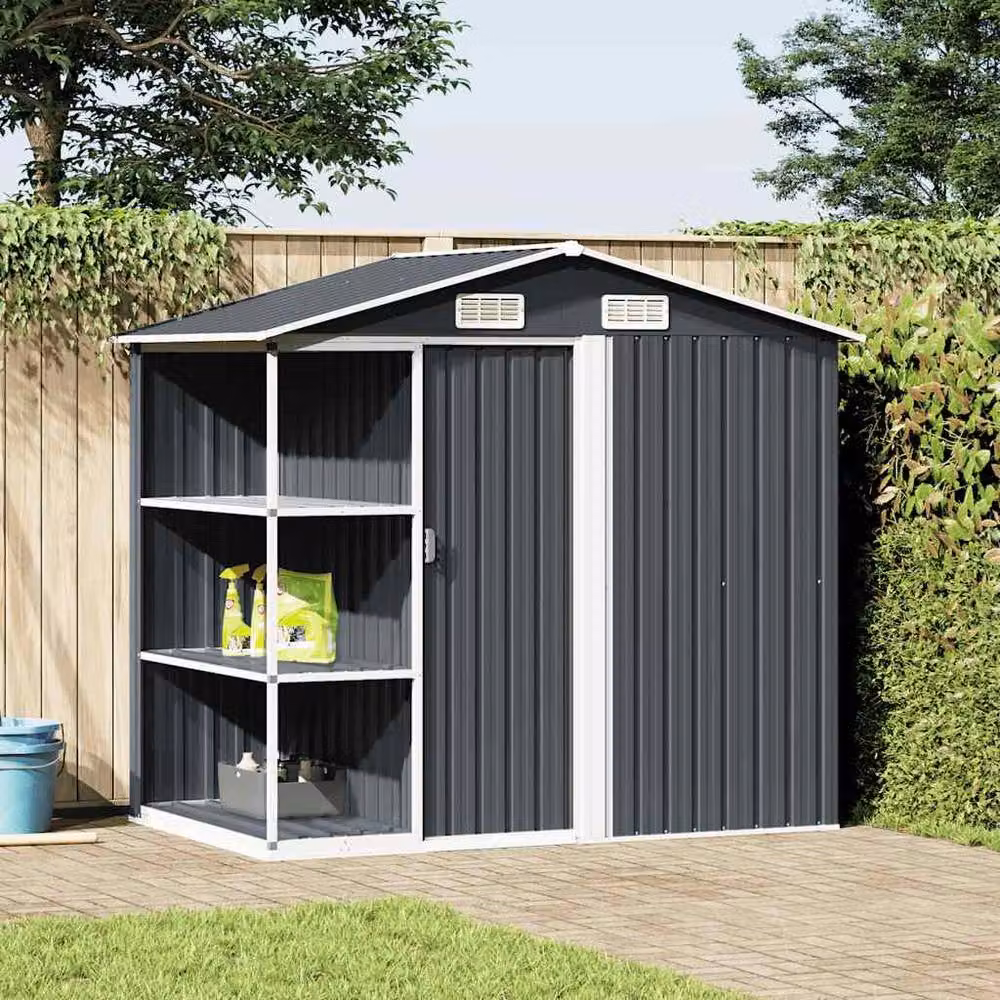 Berkfield Home Garden Shed with Shelving in Anthracite Grey, W/D/H: 205 x 130 x 183 cm – 2