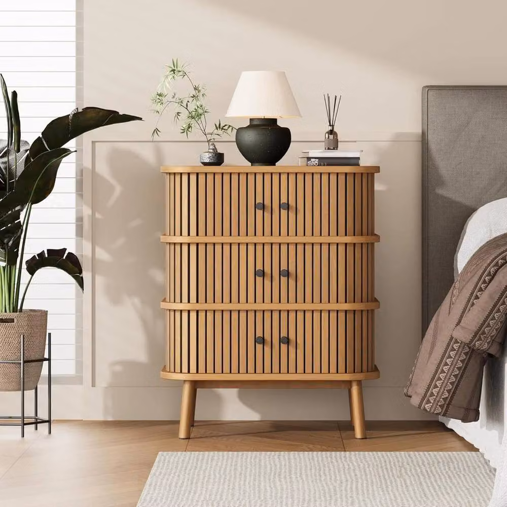 VOGREX 3 Drawer Dresser Chest in Light Oak Wood for Bedroom and Living Room Storage – 2