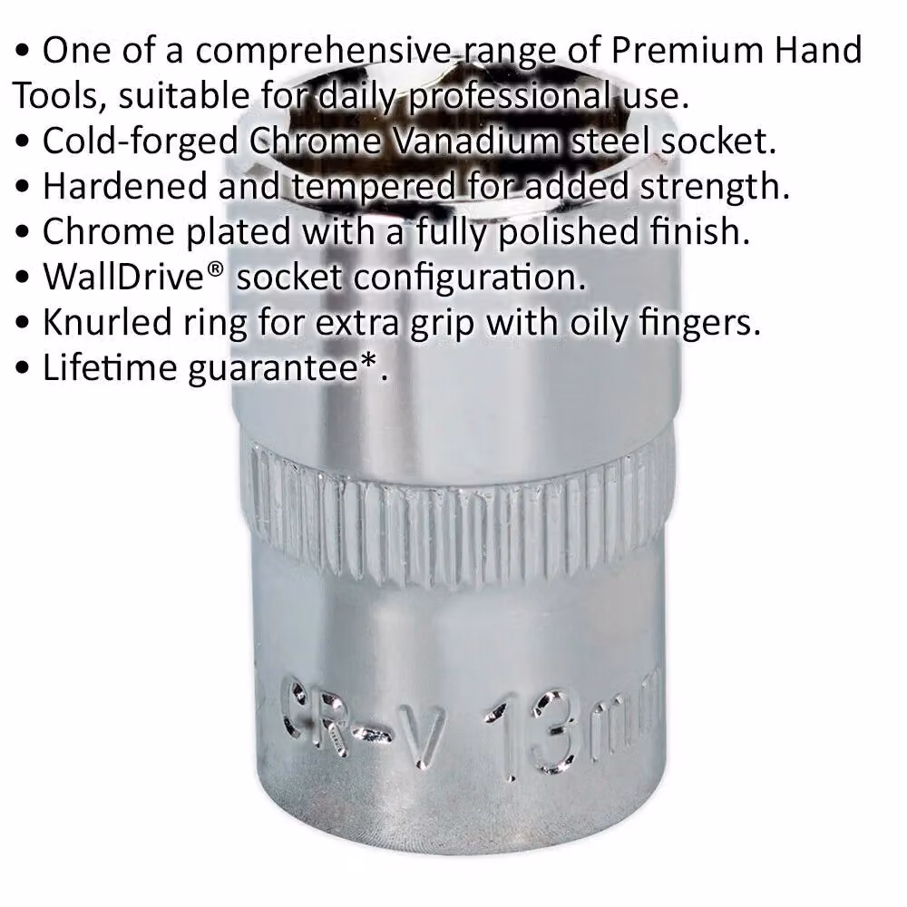 Loops 13mm Forged Steel Drive Socket with 3/8 inch Square Drive in Silver Chrome Vanadium – 2