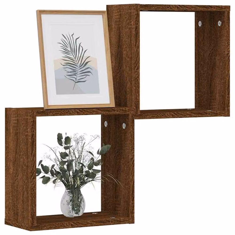 Berkfield Home Wall Mounted Cube Shelves, 2 Pack, Brown Oak, W/D/H: 30 x 15 x 30 cm – 2