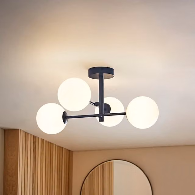 ValueLights Darla Matte 4 Way Frosted Globe IP44 Rated Bathroom Ceiling Light in Mid Navy – 1