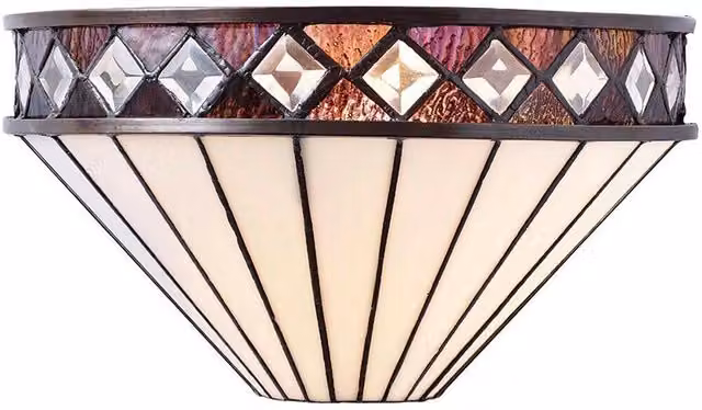 Loops Tiffany Glass Wall Light in Rich Cream and Transparent with Diamond Trim Interior Sconce – 1