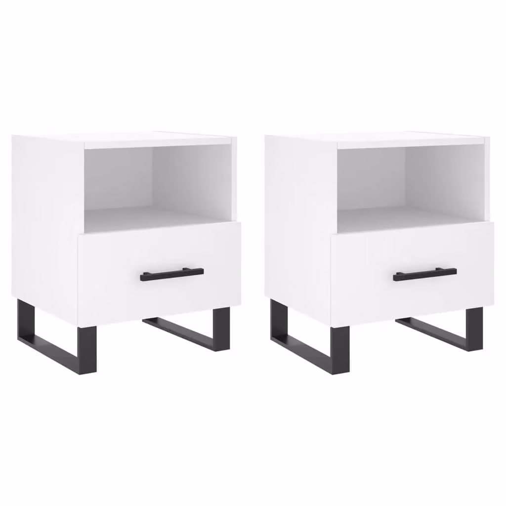 Berkfield Home Set of 2 Modern White Bedside Cabinets in Matt Engineered Wood W/D/H: 40 x 35 x 47.5 cm