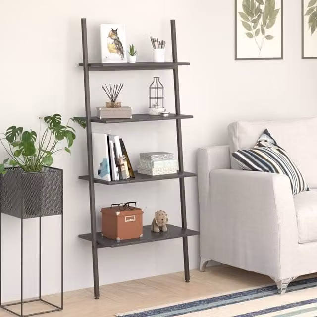 Berkfield Home 4-Tier Leaning Ladder Shelf in Black, W: 64 cm, D: 34 cm, H: 150.5 cm – 1