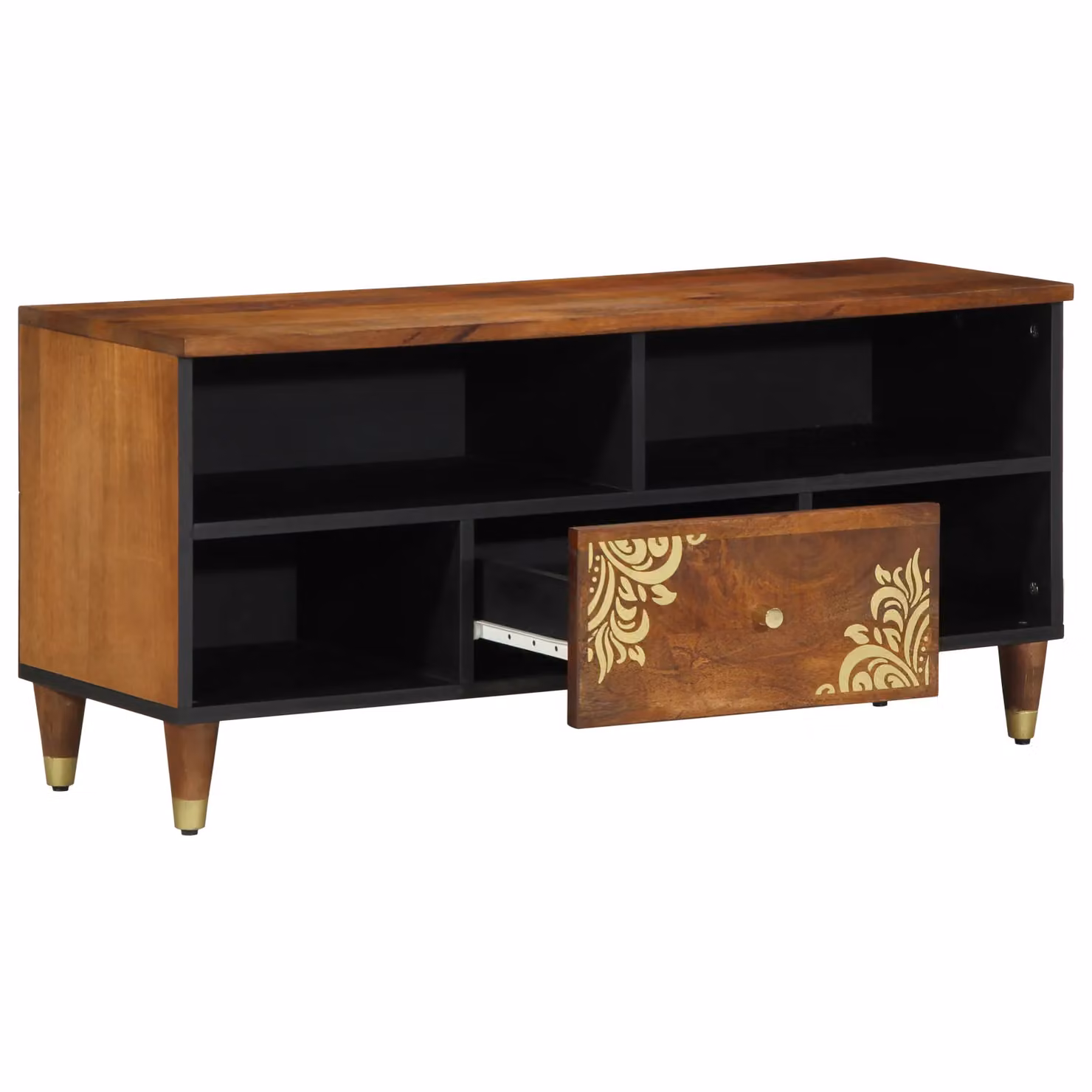 Berkfield Home Modern Mango Wood TV Cabinet in Brown, W/D/H: 100 x 33 x 46 cm – 2