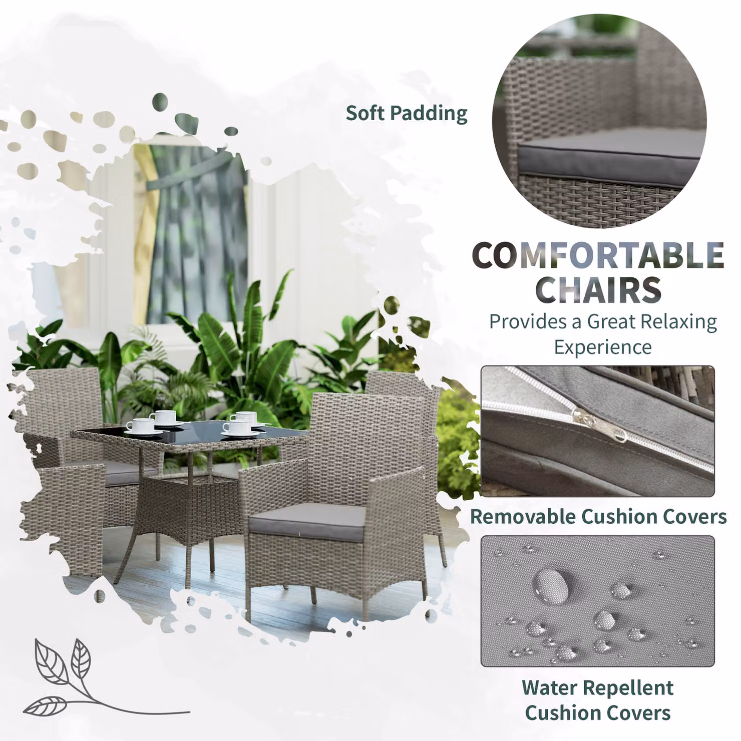 Outsunny Five-Piece Rattan Dining Set in Light Grey – 3