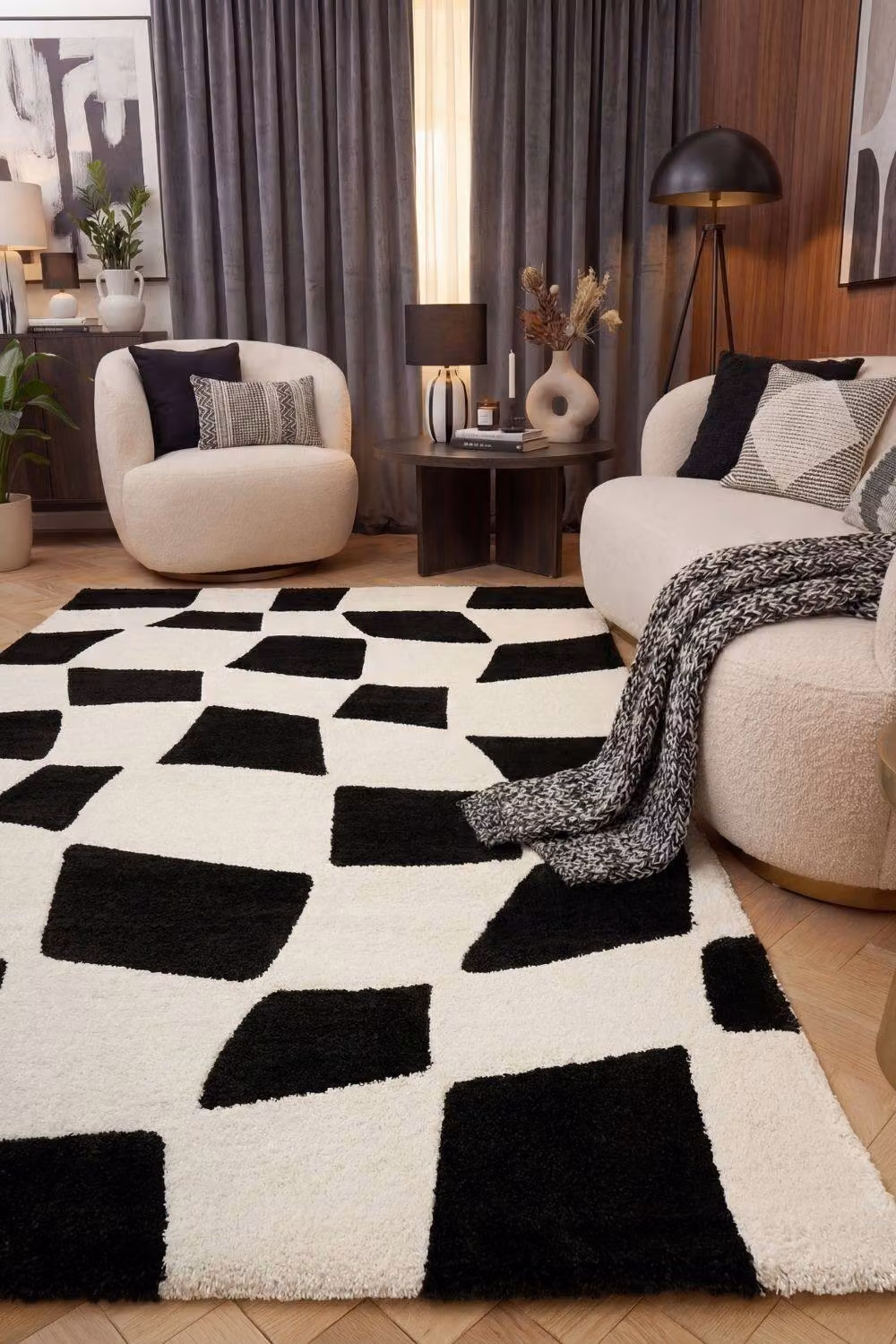 THE RUGS Joli Chequered Soft and Dense Pile Living Room and Bedroom Rug in Black, W: 200 cm, L: 290 cm – 4