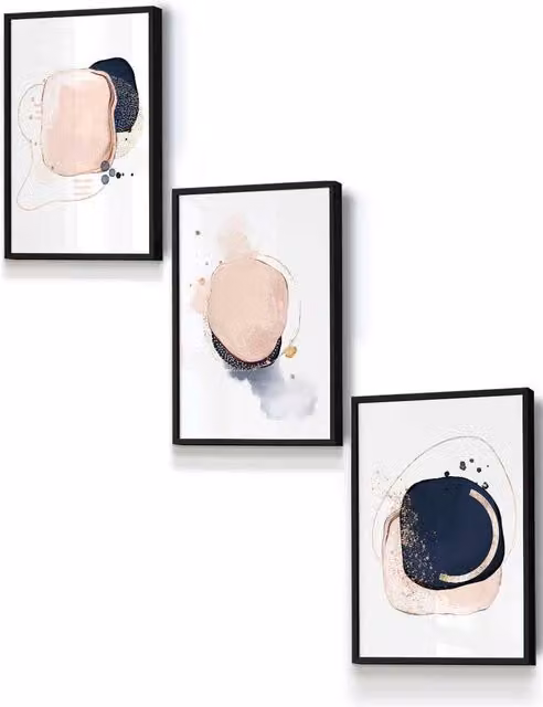 ARTZE Abstract Navy Blue, Pink and Gold Framed Wall Art in Black, W: 33 cm, H: 45 cm, D: 0.2 cm