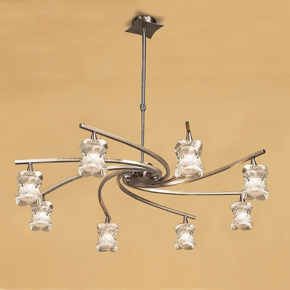 Netlighting Rosa Del Desierto Telescopic Pendant Light with 8 G9 Glass Shades in Antique Brass and Bronze – 2