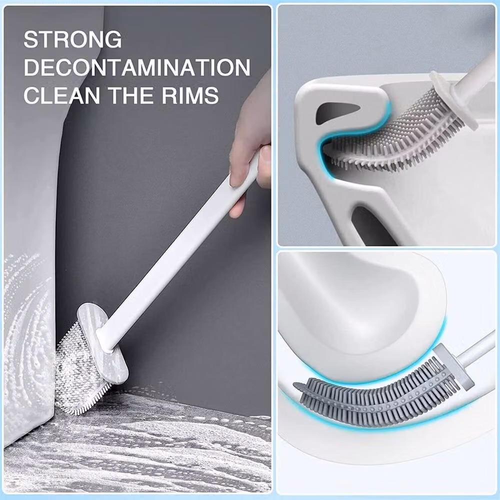 Nordara 2 Pack Silicone Toilet Brush and Holder Set in White – 3